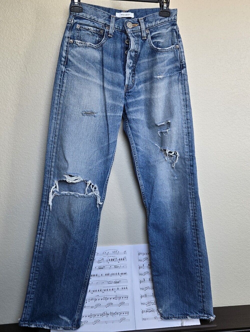Moussy destroyed distressed straight jeans 25 Japan made